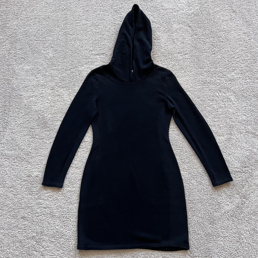 James Perse Long Sleeve Hooded Dress Womens 2 Black Bodycon French Terry